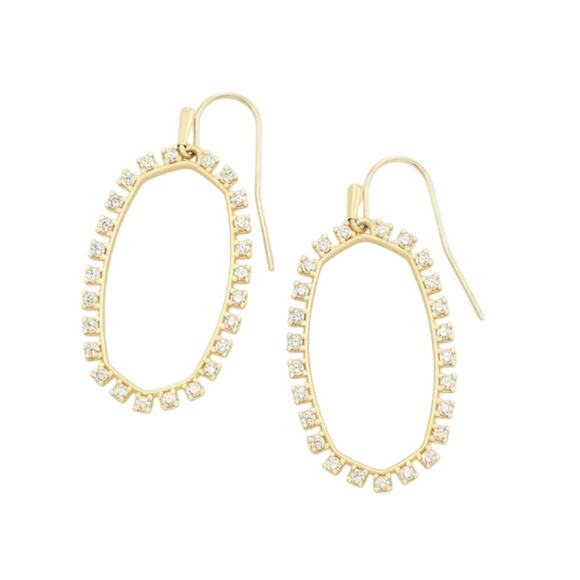 NWT! Kendra Scott Elle Open Frame Crystal Drop Earrings In Gold - Picture 2 of 4